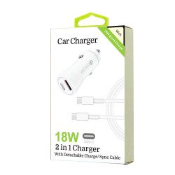 18W PD 2 in 1 Car Charger w/ C to C Cable (white)