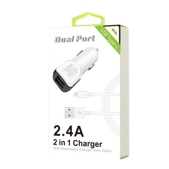 2.4A Dual USB 2 in 1 Car Charger for Type C 2.4A Dual USB 2 in 1 Car Charger for Type C