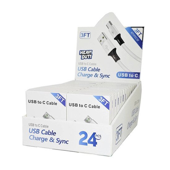 H.D USB to Type-C Cable (3ft) Display Box of 24pcs