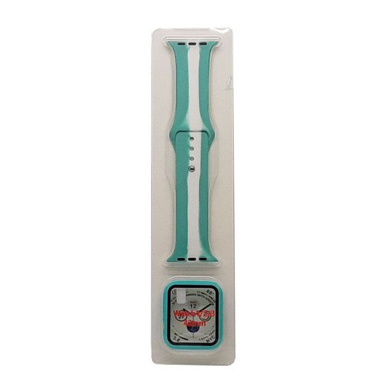 Stripe Silicone Band & Snap-on Case For iWatch 4/5/6 40mm (green)