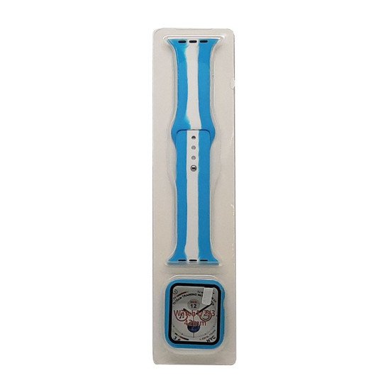 Stripe Silicone Band & Snap-on Case For iWatch 1/2/3 42mm (babyblue)