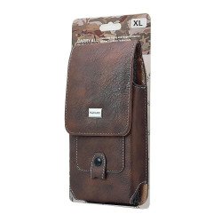 Vertical Brown Leather Pouch W/ Card Slot (XL)