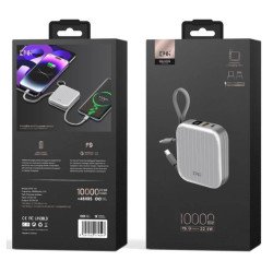 KPG113 10k mAh 22.5W Power Bank w/ Built-in Cable (black)
